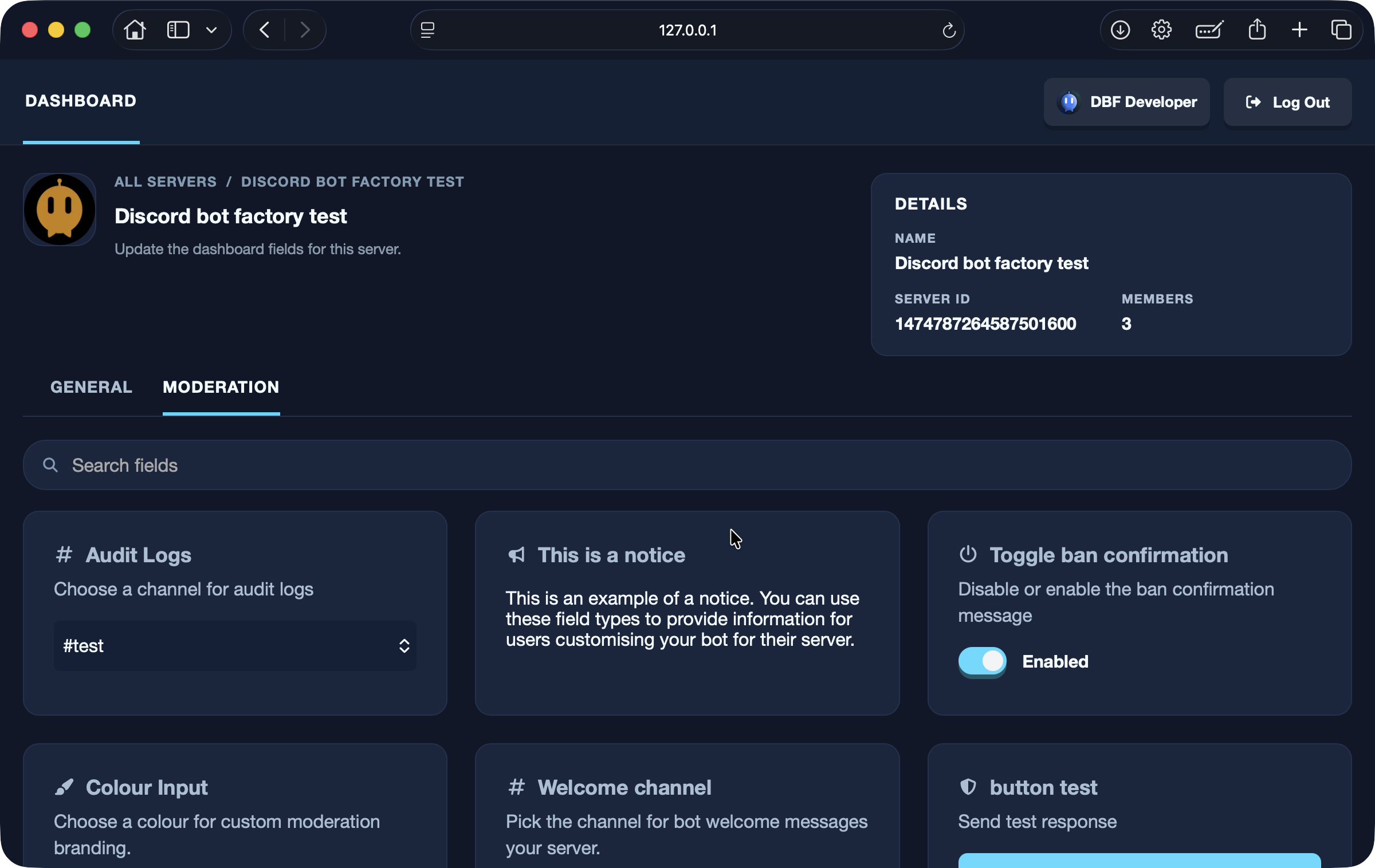 Bot dashboard hosting preview