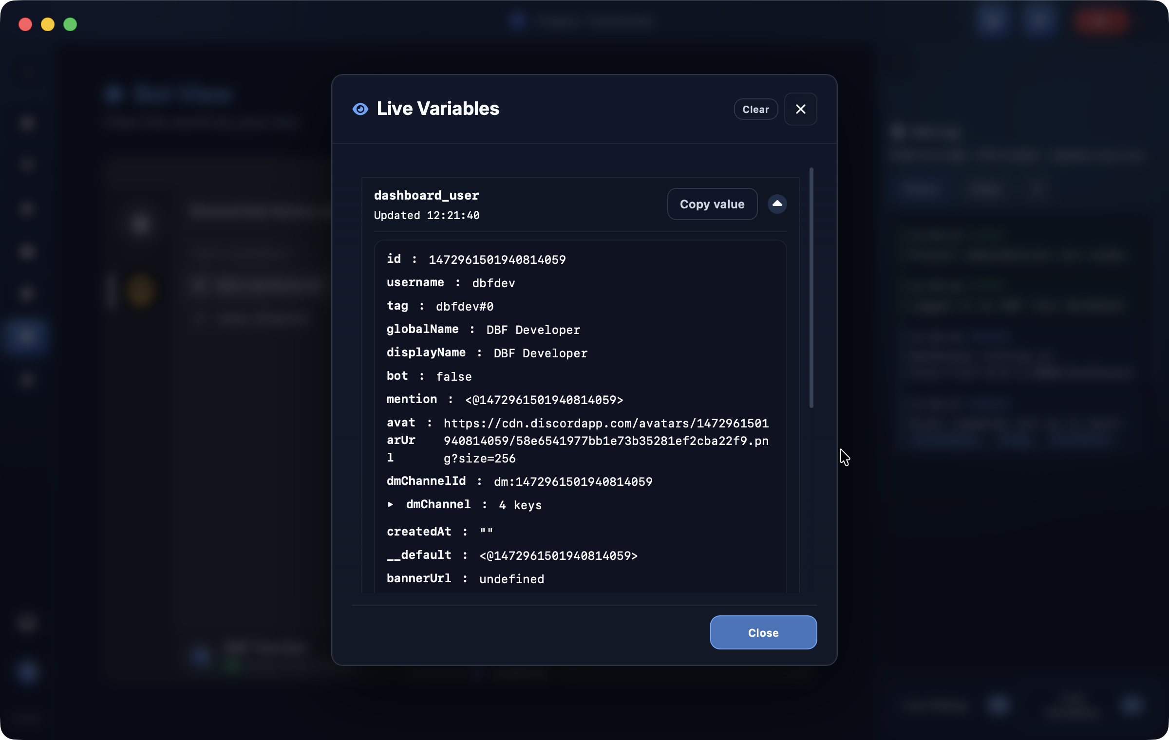 Live variables preview