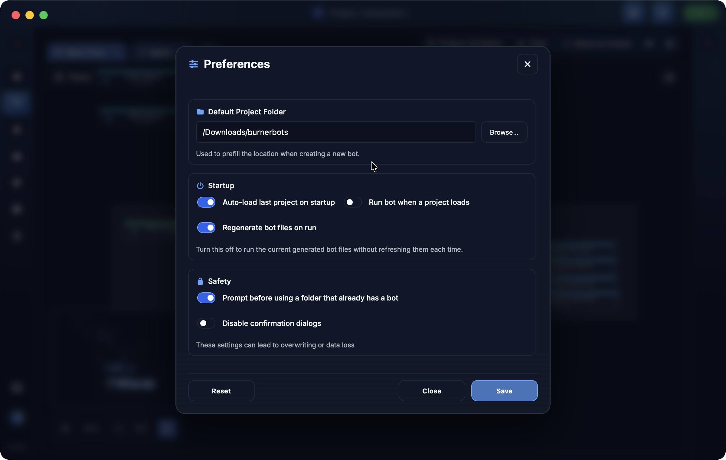 App preferences preview
